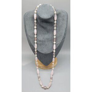 Long Dainty Pink Plastic Round Beaded Costume Necklace N1C